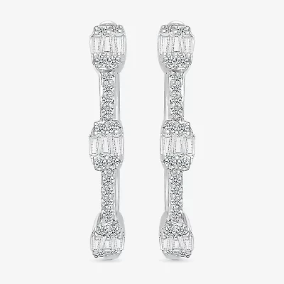 Womens 1/2 CT. T.W. Natural White Diamond Sterling Silver 23.7mm Hoop Earrings