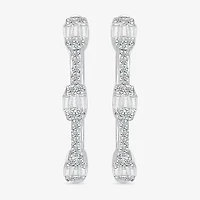 Womens 1/2 CT. T.W. Natural White Diamond Sterling Silver 23.7mm Hoop Earrings