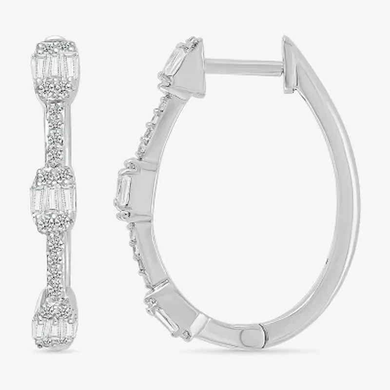 Womens 1/2 CT. T.W. Natural White Diamond Sterling Silver 23.7mm Hoop Earrings