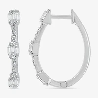 Womens 1/2 CT. T.W. Natural White Diamond Sterling Silver 23.7mm Hoop Earrings