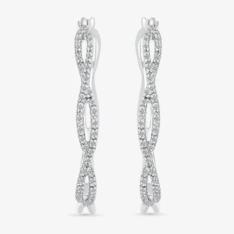 Womens 1/4 CT. T.W. Natural White Diamond Sterling Silver 29mm Hoop Earrings