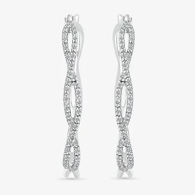 Womens 1/4 CT. T.W. Natural White Diamond Sterling Silver 29mm Hoop Earrings
