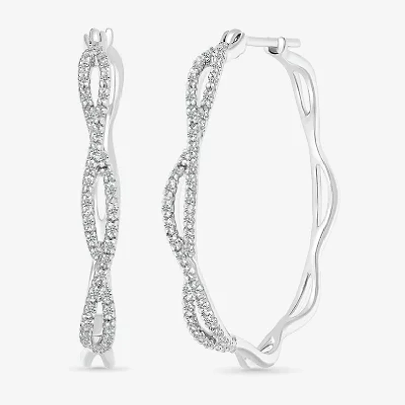 Womens 1/4 CT. T.W. Natural White Diamond Sterling Silver 29mm Hoop Earrings