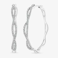 Womens 1/4 CT. T.W. Natural White Diamond Sterling Silver 29mm Hoop Earrings