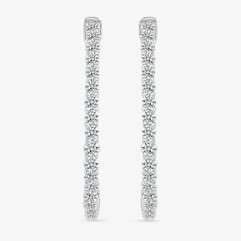 Womens 1 1/2 CT. T.W. Natural White Diamond Sterling Silver 26.5mm Hoop Earrings