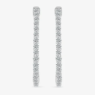 Womens 1 1/2 CT. T.W. Natural White Diamond Sterling Silver 26.5mm Hoop Earrings