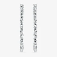 Womens 1 1/2 CT. T.W. Natural White Diamond Sterling Silver 26.5mm Hoop Earrings