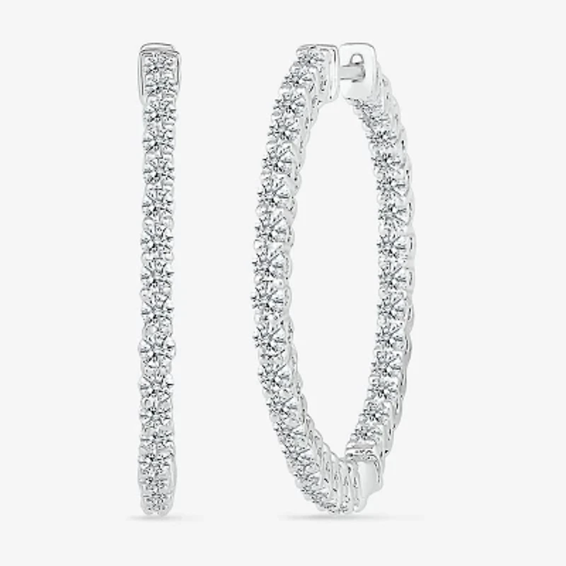 Womens 1 1/2 CT. T.W. Natural White Diamond Sterling Silver 26.5mm Hoop Earrings
