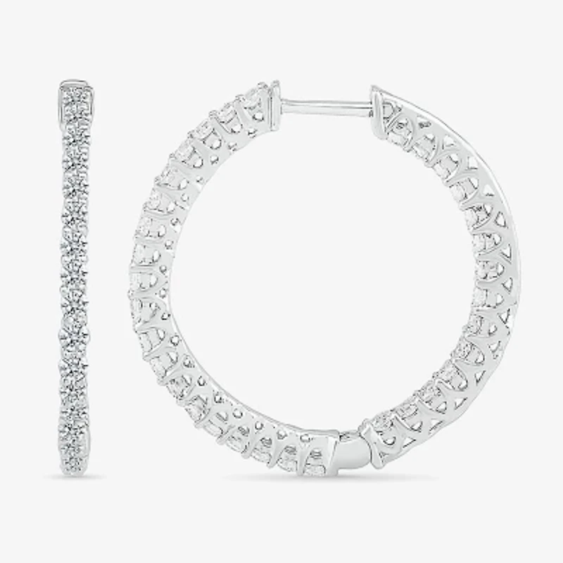 Womens 1 1/2 CT. T.W. Natural White Diamond Sterling Silver 26.5mm Hoop Earrings
