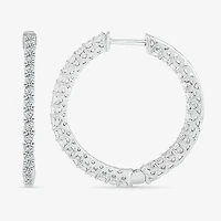 Womens 1 1/2 CT. T.W. Natural White Diamond Sterling Silver 26.5mm Hoop Earrings