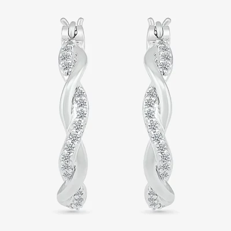 Womens 1/ CT. T.W. Natural White Diamond Sterling Silver 24mm Hoop Earrings