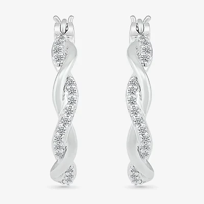 Womens 1/ CT. T.W. Natural White Diamond Sterling Silver 24mm Hoop Earrings