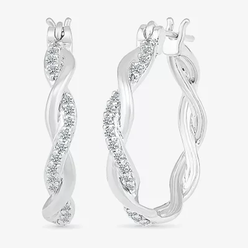 Womens 1/ CT. T.W. Natural White Diamond Sterling Silver 24mm Hoop Earrings