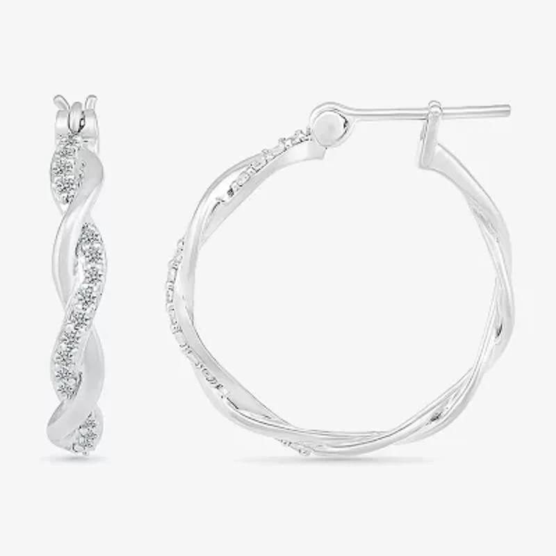 Womens 1/ CT. T.W. Natural White Diamond Sterling Silver 24mm Hoop Earrings