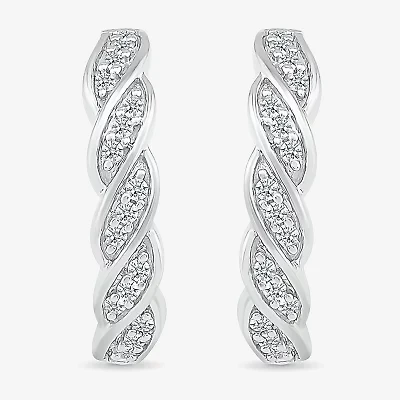 Womens 1/ CT. T.W. Natural White Diamond Sterling Silver 21mm Hoop Earrings