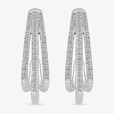 Womens 1/2 CT. T.W. Natural White Diamond Sterling Silver 23.5mm Hoop Earrings