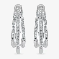 Womens 1/2 CT. T.W. Natural White Diamond Sterling Silver 23.5mm Hoop Earrings