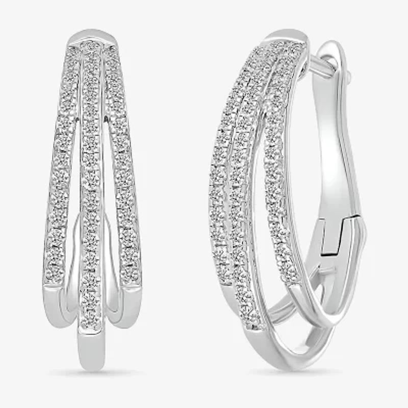 Womens 1/2 CT. T.W. Natural White Diamond Sterling Silver 23.5mm Hoop Earrings