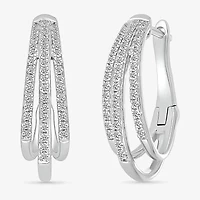 Womens 1/2 CT. T.W. Natural White Diamond Sterling Silver 23.5mm Hoop Earrings