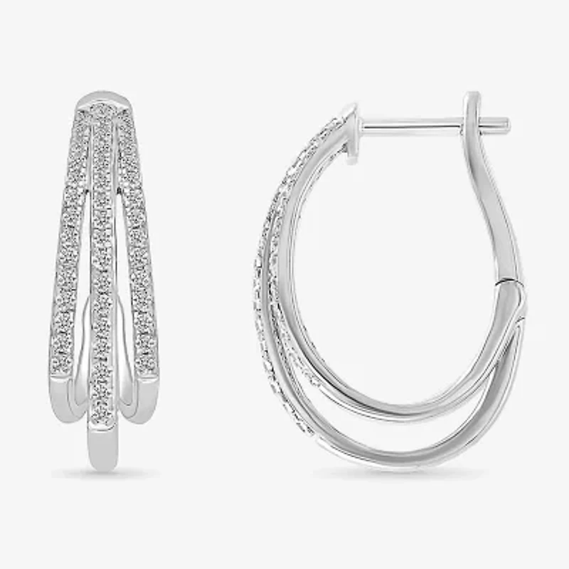 Womens 1/2 CT. T.W. Natural White Diamond Sterling Silver 23.5mm Hoop Earrings