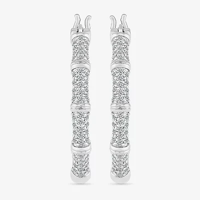 Womens 3/8 CT. T.W. Natural White Diamond Sterling Silver 25mm Hoop Earrings