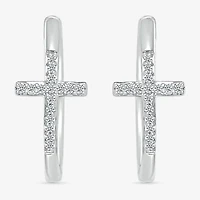 Womens 1/6 CT. T.W. Natural White Diamond Sterling Silver 20.3mm Cross Hoop Earrings