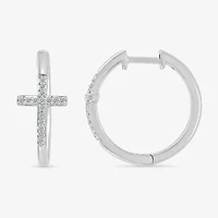 Womens 1/6 CT. T.W. Natural White Diamond Sterling Silver 20.3mm Cross Hoop Earrings