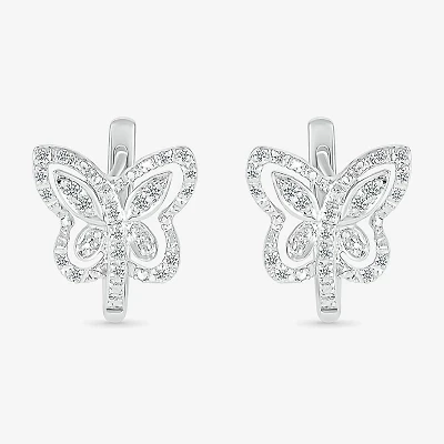 Womens 1/6 CT. T.W. Natural White Diamond Sterling Silver 10.7mm Butterfly Hoop Earrings
