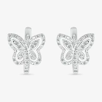 Womens 1/6 CT. T.W. Natural White Diamond Sterling Silver 10.7mm Butterfly Hoop Earrings