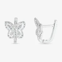 Womens 1/6 CT. T.W. Natural White Diamond Sterling Silver 10.7mm Butterfly Hoop Earrings