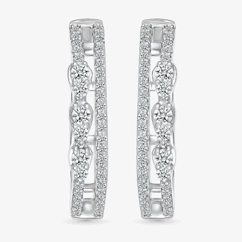 Womens 1/2 CT. T.W. Natural White Diamond Sterling Silver 20.5mm Hoop Earrings