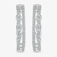 Womens 1/2 CT. T.W. Natural White Diamond Sterling Silver 20.5mm Hoop Earrings