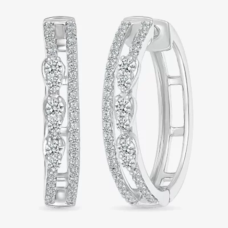 Womens 1/2 CT. T.W. Natural White Diamond Sterling Silver 20.5mm Hoop Earrings