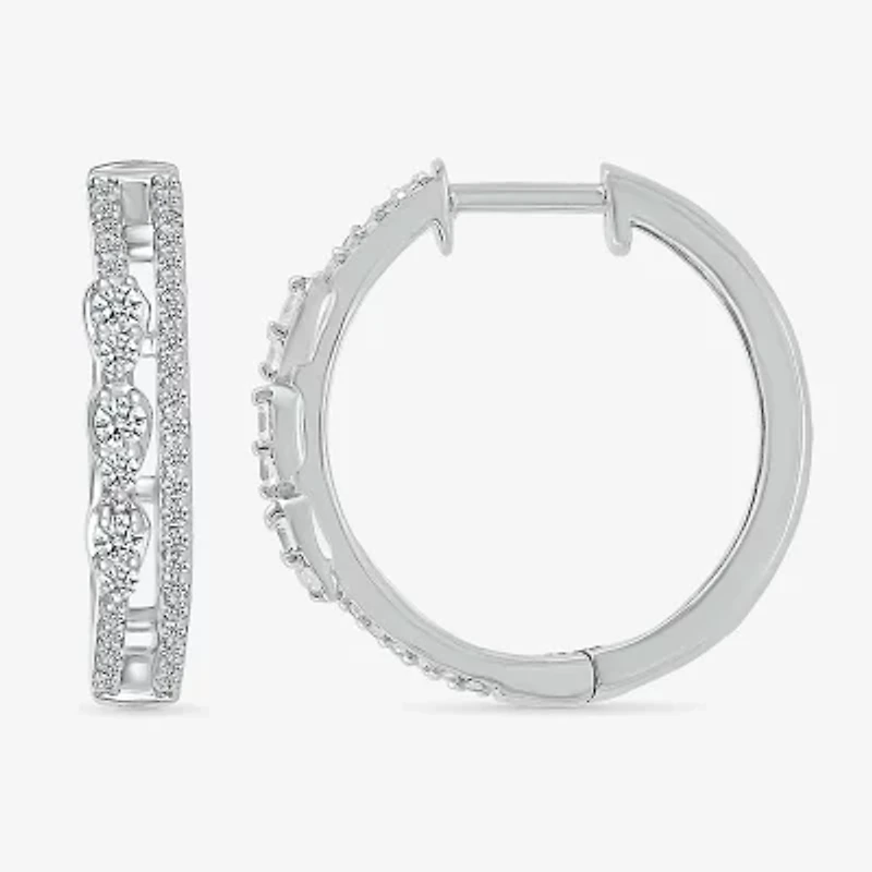 Womens 1/2 CT. T.W. Natural White Diamond Sterling Silver 20.5mm Hoop Earrings
