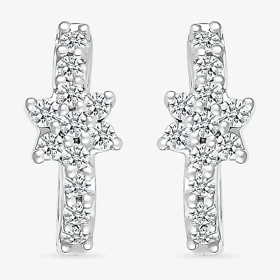 Womens 1/4 CT. T.W. Natural White Diamond Sterling Silver 12.3mm Flower Hoop Earrings