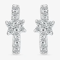 Womens 1/4 CT. T.W. Natural White Diamond Sterling Silver 12.3mm Flower Hoop Earrings