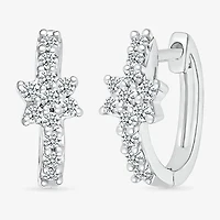 Womens 1/4 CT. T.W. Natural White Diamond Sterling Silver 12.3mm Flower Hoop Earrings