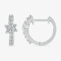 Womens 1/4 CT. T.W. Natural White Diamond Sterling Silver 12.3mm Flower Hoop Earrings