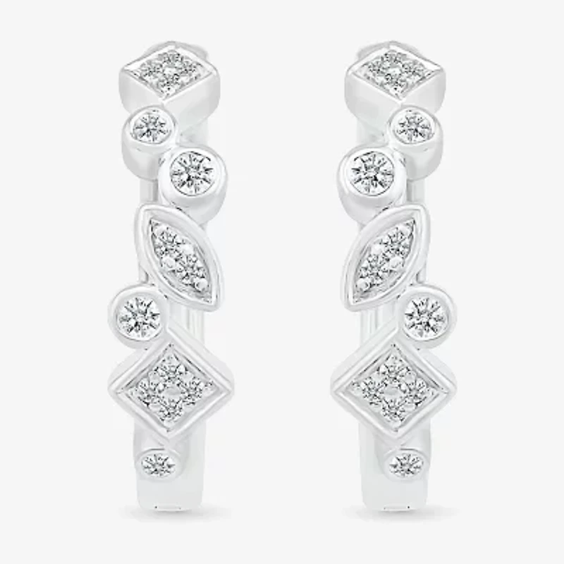 Womens 1/6 CT. T.W. Natural White Diamond Sterling Silver 18mm Hoop Earrings