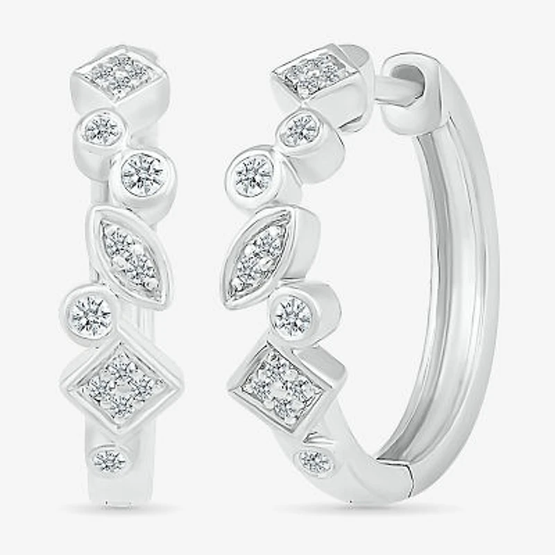 Womens 1/6 CT. T.W. Natural White Diamond Sterling Silver 18mm Hoop Earrings