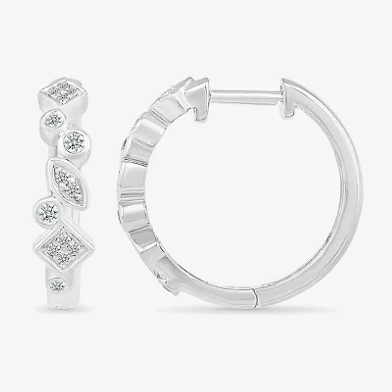 Womens 1/6 CT. T.W. Natural White Diamond Sterling Silver 18mm Hoop Earrings