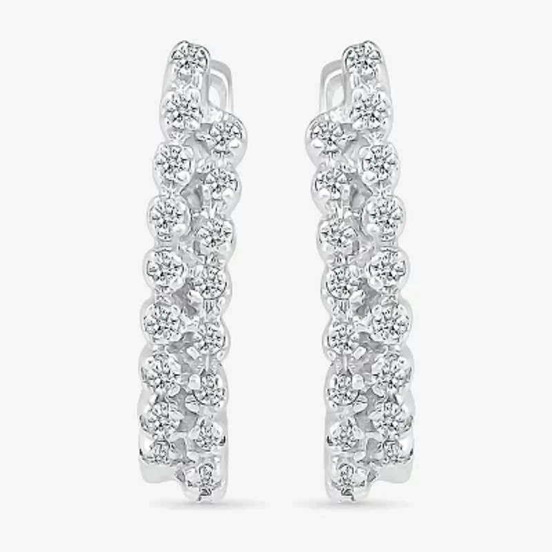 Womens 1/6 CT. T.W. Natural White Diamond Sterling Silver 14.6mm Hoop Earrings