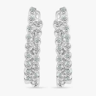 Womens 1/6 CT. T.W. Natural White Diamond Sterling Silver 14.6mm Hoop Earrings