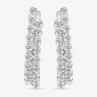 Womens 1/6 CT. T.W. Natural White Diamond Sterling Silver 14.6mm Hoop Earrings
