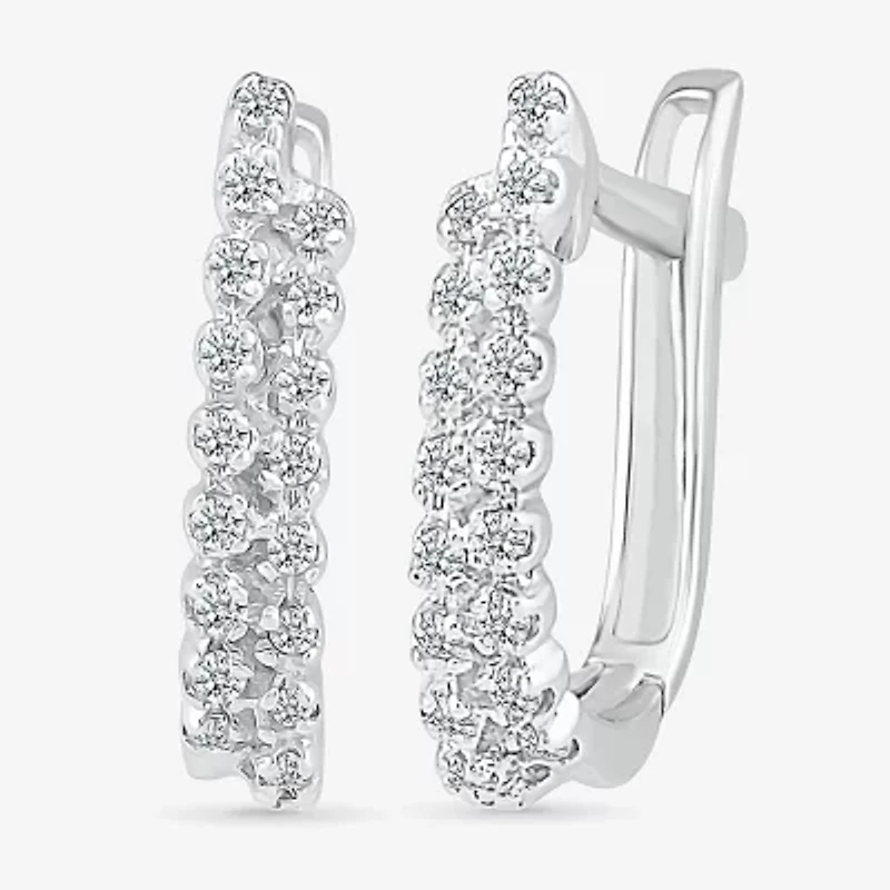 Womens 1/6 CT. T.W. Natural White Diamond Sterling Silver 14.6mm Hoop Earrings