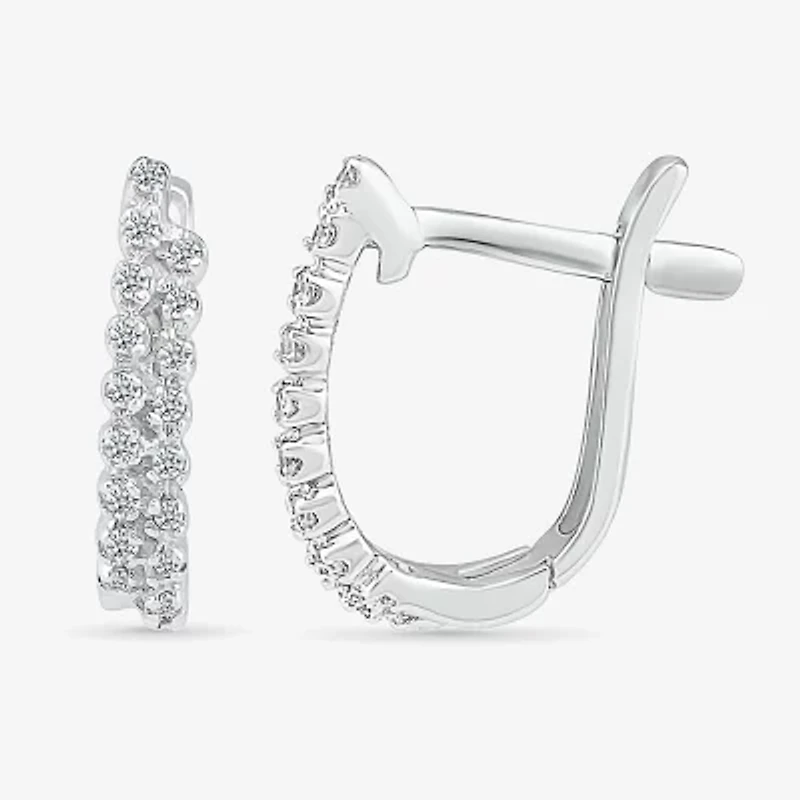 Womens 1/6 CT. T.W. Natural White Diamond Sterling Silver 14.6mm Hoop Earrings