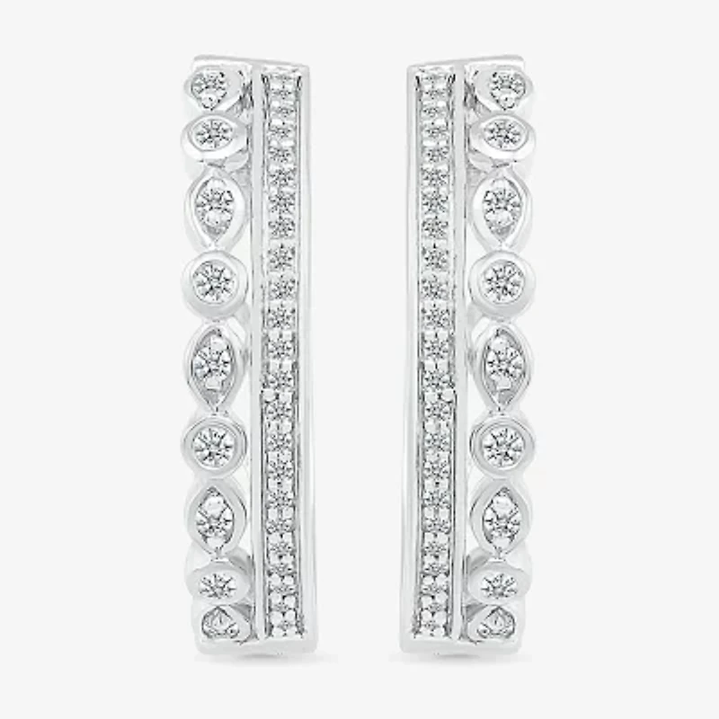Womens 1/4 CT. T.W. Natural White Diamond Sterling Silver 20mm Hoop Earrings