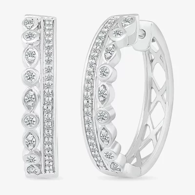 Womens 1/4 CT. T.W. Natural White Diamond Sterling Silver 20mm Hoop Earrings