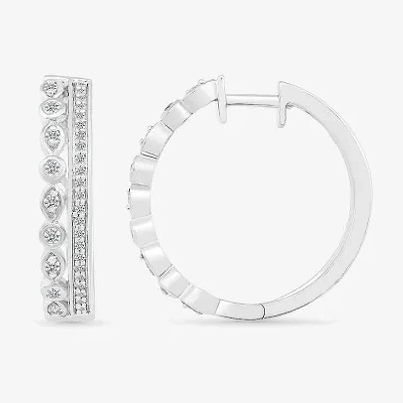 Womens 1/4 CT. T.W. Natural White Diamond Sterling Silver 20mm Hoop Earrings