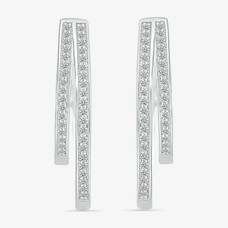 Womens 1/2 CT. T.W. Natural White Diamond Sterling Silver 31mm Hoop Earrings